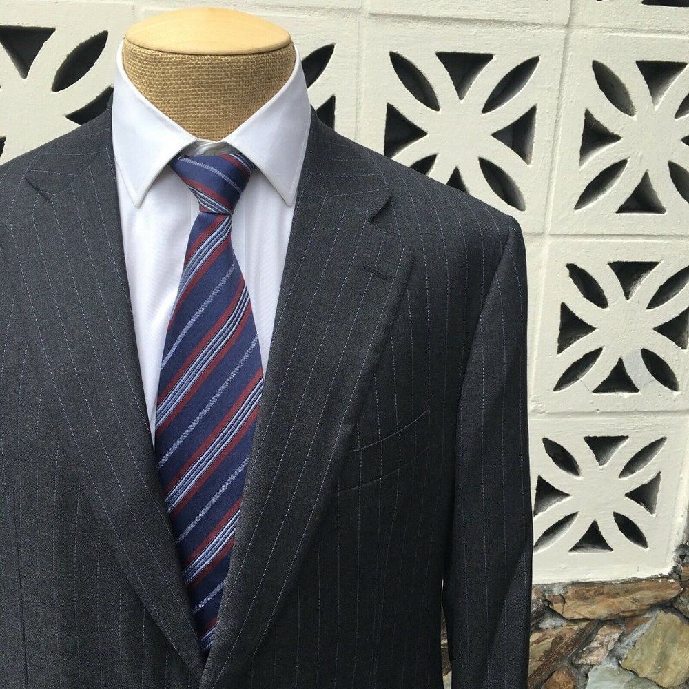 Stuarts Choice Sports Coat Paul Stuart Wool Gray Blue Lavender Striped Size 42 R